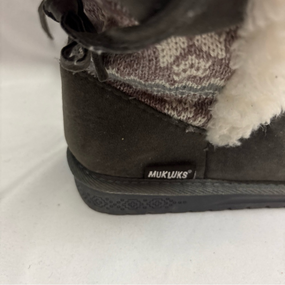 Muk Luks Melba Women’s Boots Size 10 Gray Booties Sherpa Line Gray Back Lace Up - Picture 4 of 12